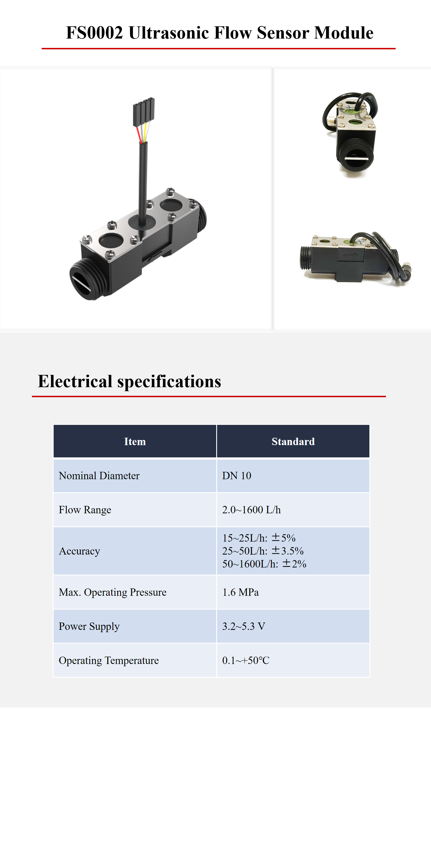 DN10 Ultrasonic Flow Sensor Piezoelectric Transmitter And Receiver Sensor