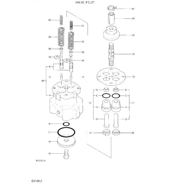 9107447 Pusher Assy Fits Hitachi Excavator Pilot Valve EX100-2 EX100-2m EX100-3 EX100-3C EX100-3m EX100-5 EX100-5 JPN