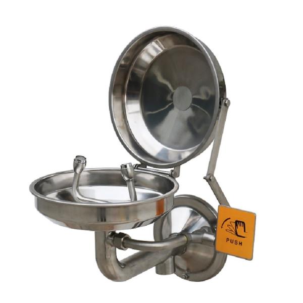 Wall-mounted type stainless steel cover eye washer, eye wash station, auto open eye wash station with round bracket