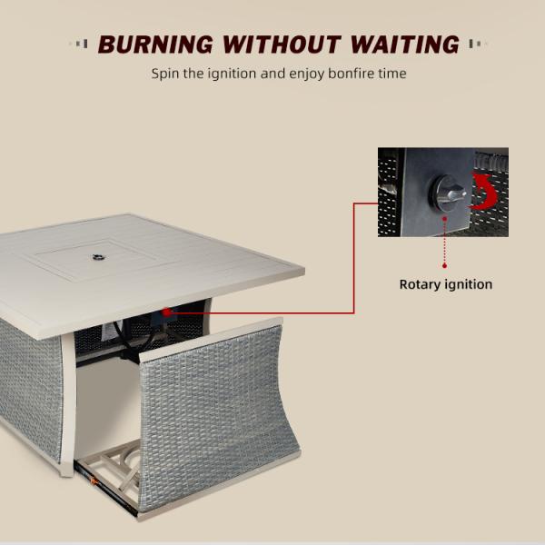 42 Inch Rattan Plaiting Rectangle Tabletop Fire Pit CE