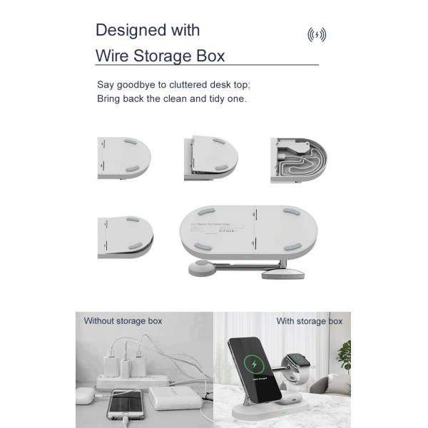 Multi-functional Magnetic Wireless Charging Station With Night Light For Qi Phones & Earbuds