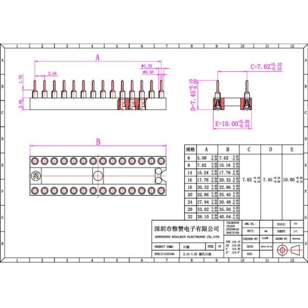 UL 94V 0 28 Pin Dip IC Socket Round Hole 7.62mm Connector Moisture Proof