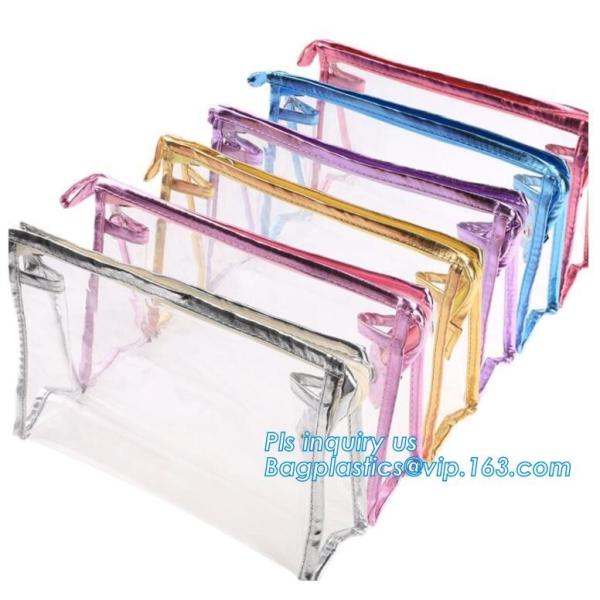 Clear PVC Makeup Bag With Button Closure Slider Cosmetic Packaging Bags, cosmetic packaging slider bag with custom logo,