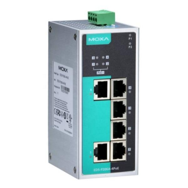 EDS-P206A 6 Port Unmanaged Switch With 4 IEEE 802.3af/At PoE+ Ports