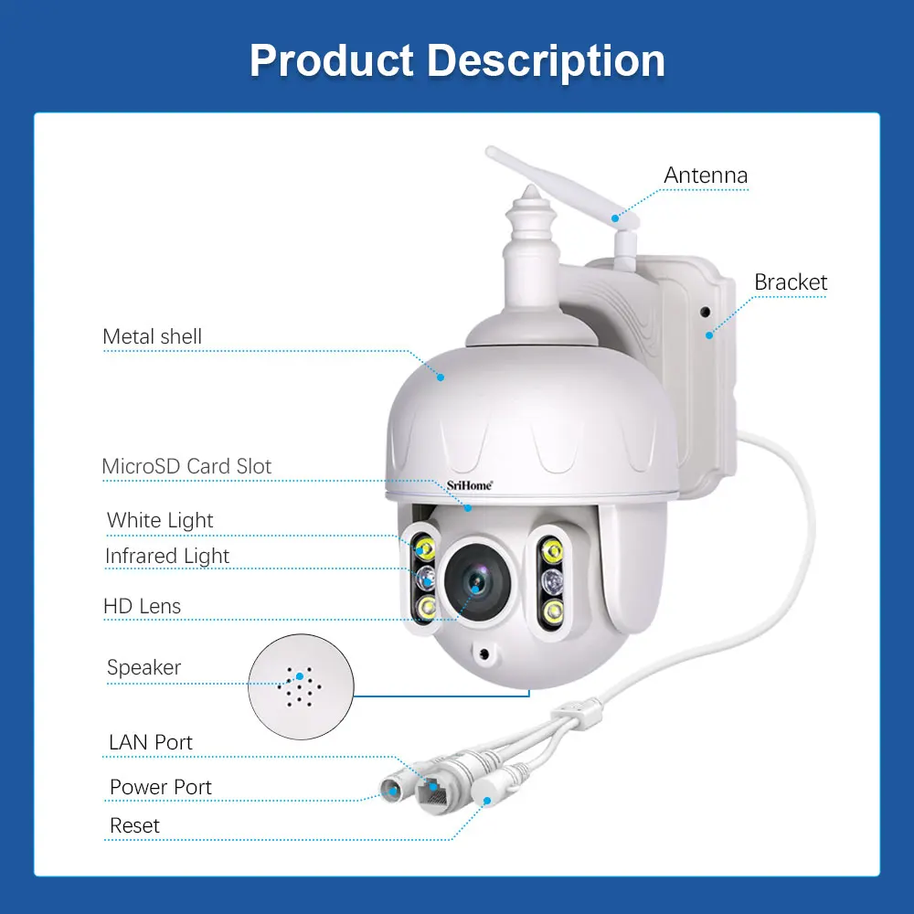 5MP 4mm IR Distance 40m 2-Way Audio Digital-WDR Alarm Message Push IP Security Camera System