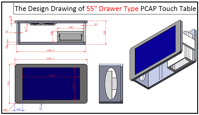 55'' Drawer Style Touch Screen Windows System Waterproof  Activity Table With Capacitive Touch
