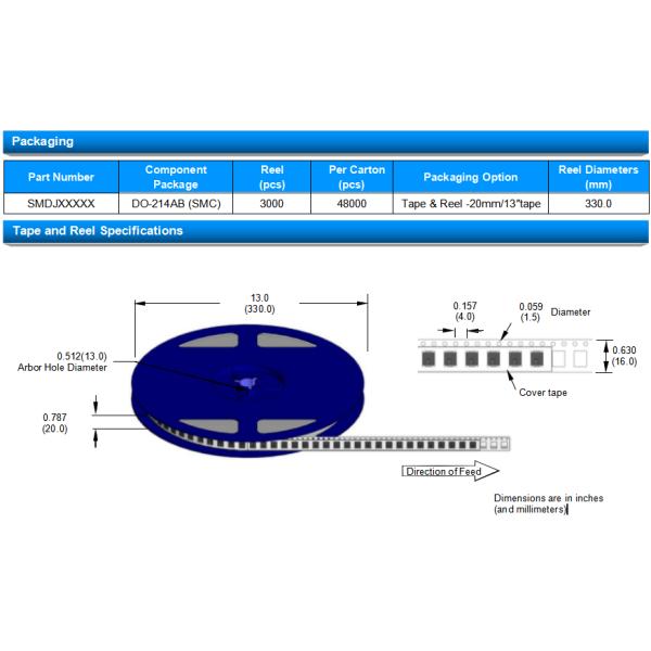 Free Sample DO-214AB SMD TVS diode china supplier SMDJ series passive components SMDJ64A