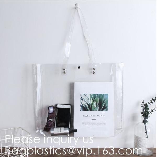 Reusable Custom Transparent PVC Shopping Bag Promotional Items Ladies Clear Plastic Beach Tote Bags Women, bagease, pack