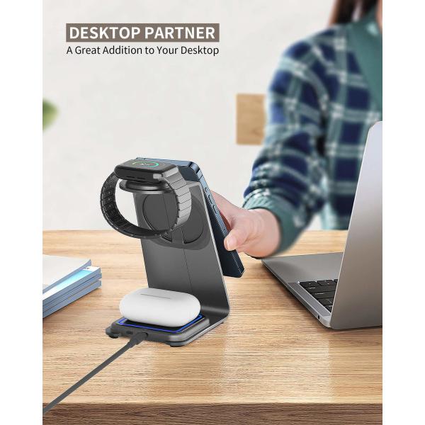 Fast Wireless Charging Aluminum Alloy Charger for iPhone Samsung Smartphones Earbuds & iWatch