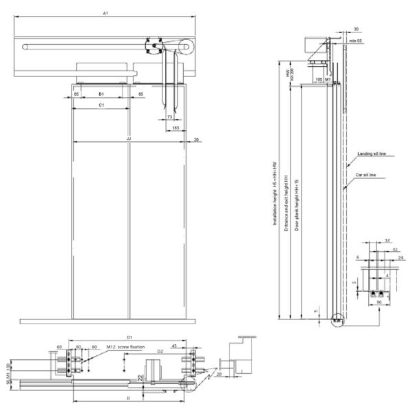 Elevator Door Mechanism Two Panel Side