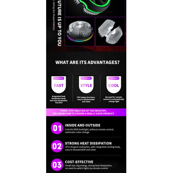 Taifast CPU Cooler Fans Air UFO Colorful 2900rpm 12v Computer Cooling Fan RGB