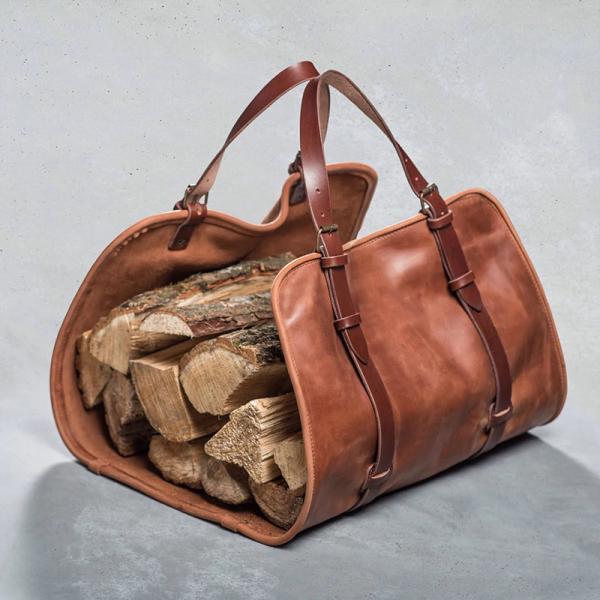Quality Scratch Resistant Firewood Carry Bag , Side Open Design Leather Log Bag for sale