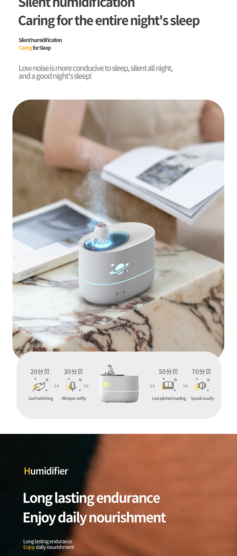 350ml Capacity Rocket Fire Flame Humidifier With 2/4/6 Hrs Timer Setting