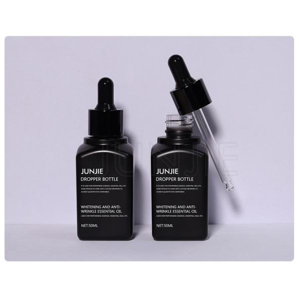 Custom Design PETG 40ml 50ml Square Black Hair Oil Serum Plastic Dropper Bottles for for Cosmetic Essential Oil