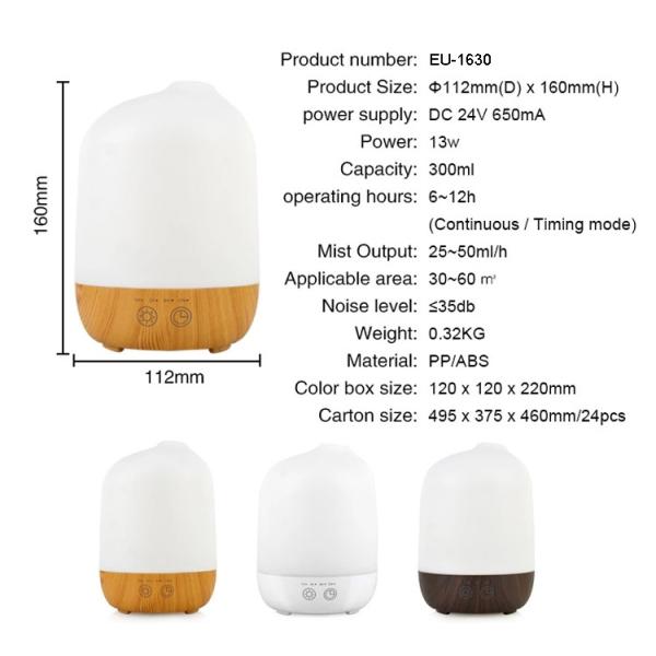 300ML Ultrasonic Wood Grain Aroma Diffuser with 7 Color Lights and 4 Timer,Auto Shut-off Function