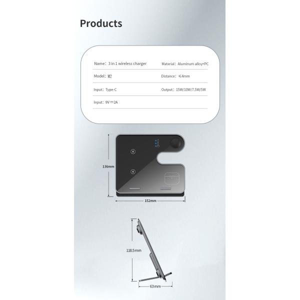 Aluminum Alloy Wireless Charging Pad for IPhone Samsung Overcharge Protection 15W Output