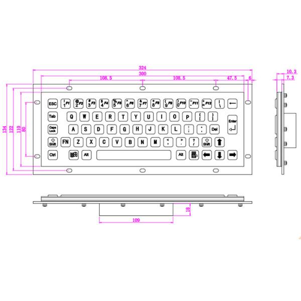 PS2 5VDC IP65 Waterproof Metal Keyboard With Trackball Mouse