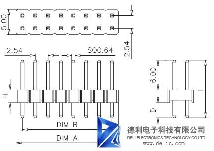 2.54MM Male Pin Header Connector , Vertical Through Hole PCB Pin Header
