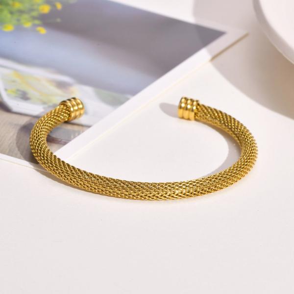 Gold Cuff Wrap Bracelet Open Wide Mesh Pattern Adjustable for Birthday Gift