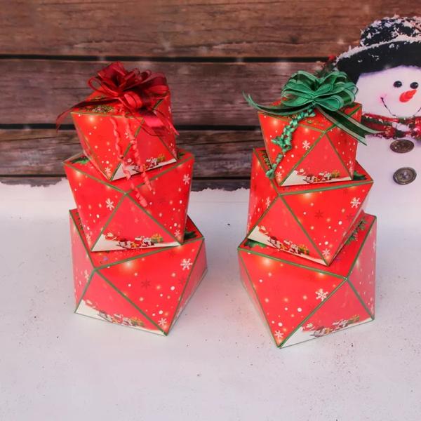 Lid And Base Christmas Cardboard Gift Boxes Christmas Decorations Box With Ribbon