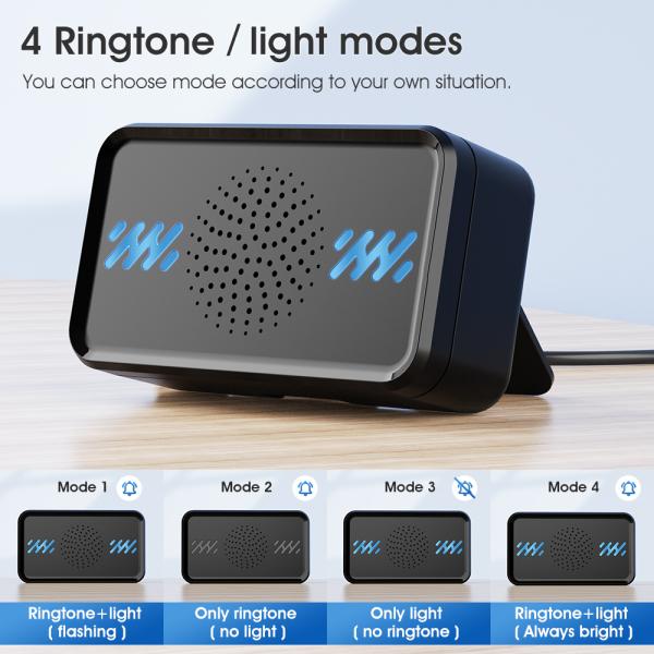 Wireless Waterproof Doorbell, No Battery Required, Self-Powered Chime, 58 Melodies, 4-Level Adjustable Volume, Easy Installation, Long Range, Energy