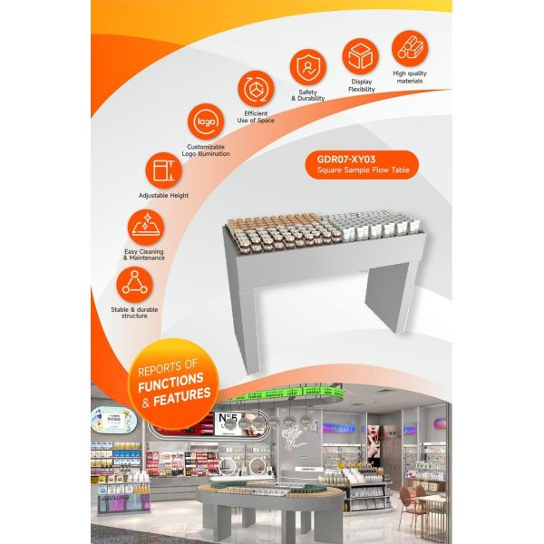 GDR07-XY03 Skincare Display Table with Adjustable Feet and Adjustable Height for Trade Show Booth