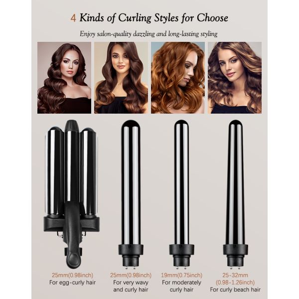 Professional Interchangeable Hair Curler Wand Set With Ceramic Barrels