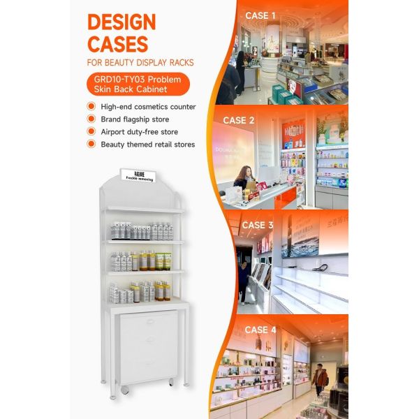 GDR10-TY03 Retail Store Display with White LED Light Strips and White Handles for Cosmetics Retail Stores
