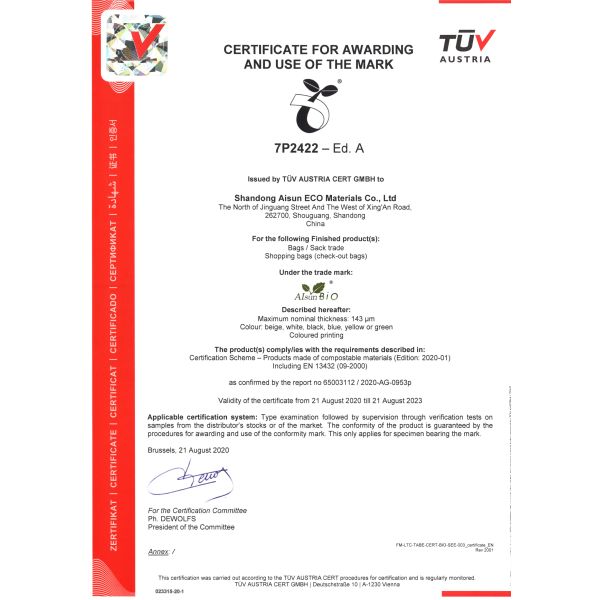 AISUN Customize Printed Direct Factory Sale 100% Biodegradable PLA PBAT Compostable Shopping Bags for supermarket