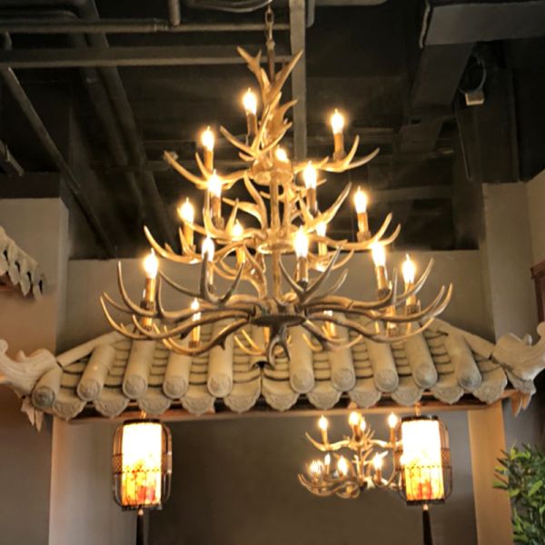 Moose antler resin chandelier for hotel Porject Lighting (WH-AC-03)