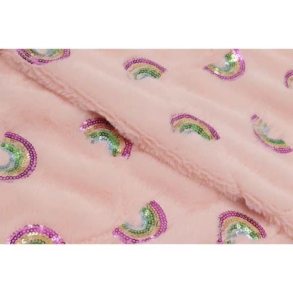 Recycled 100 Polyester Rabbit Fur Rainbow Style Sequins Embroidery on Plush Fabrics for Home Textiles
