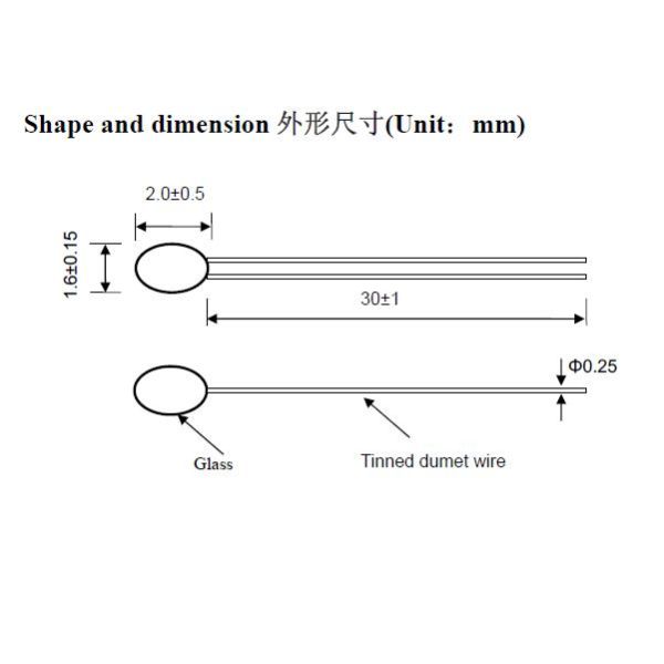 Radial Glass Encapsulated NTC Thermistor For Information & Control System