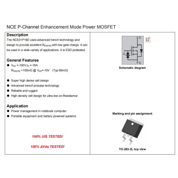 NCE01P18D NCE P-Channel Enhancement Mode Power MOSFET