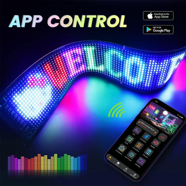 Scrolling Huge Bright Advertising LED Signs, 23.4''x4.7'' Flexible Custom USB 5V Bluetooth APP Control Text Pattern Animation Programmble LED Sign for