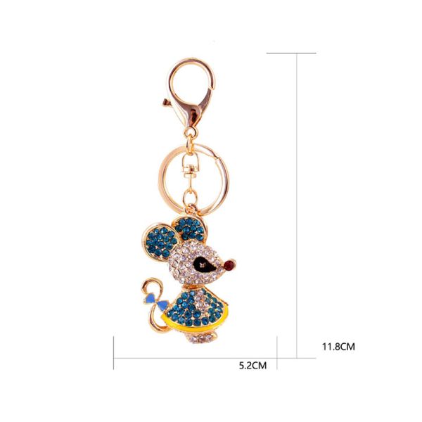 Metal Year Of The Rat Keychain 6cmx3.6cm Size Rhinestone Material