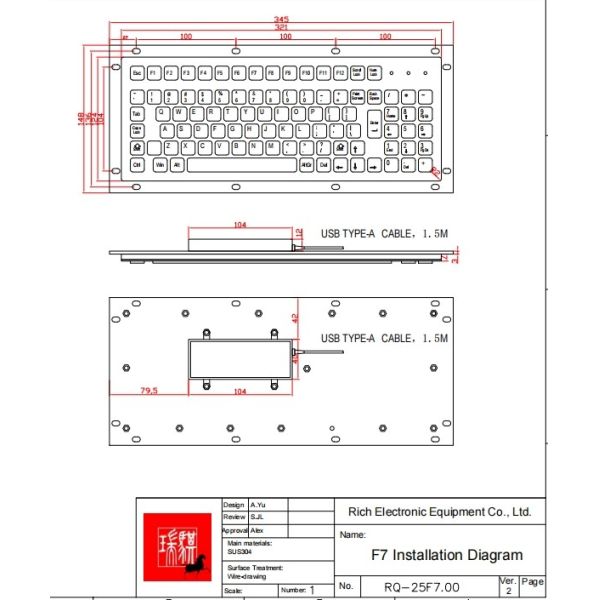 SUS304 Stainless Steel Panel Mount Keyboard Industrial Keyboard IP65 waterproof KIOSK
