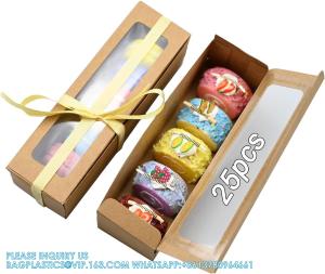 Wholesale Bakery Boxes Brown With Clear Display Window Macaron Containers For 6 Macaron Gift Box With 1 Pcs 72ft Golden Ribbon from china suppliers