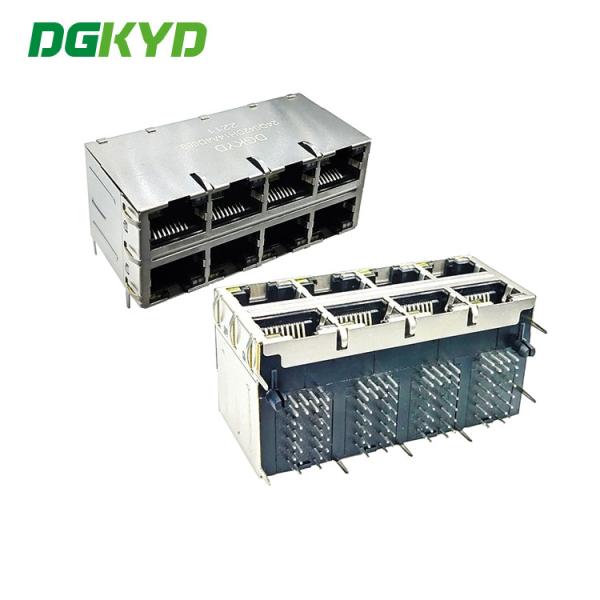 Quality DGKYD24Q042DH14A4D068 Multi-Port Socket 10P8C Connector Gigabit 2X4 Modular Interface DGKYD With Light Strip Shield for sale