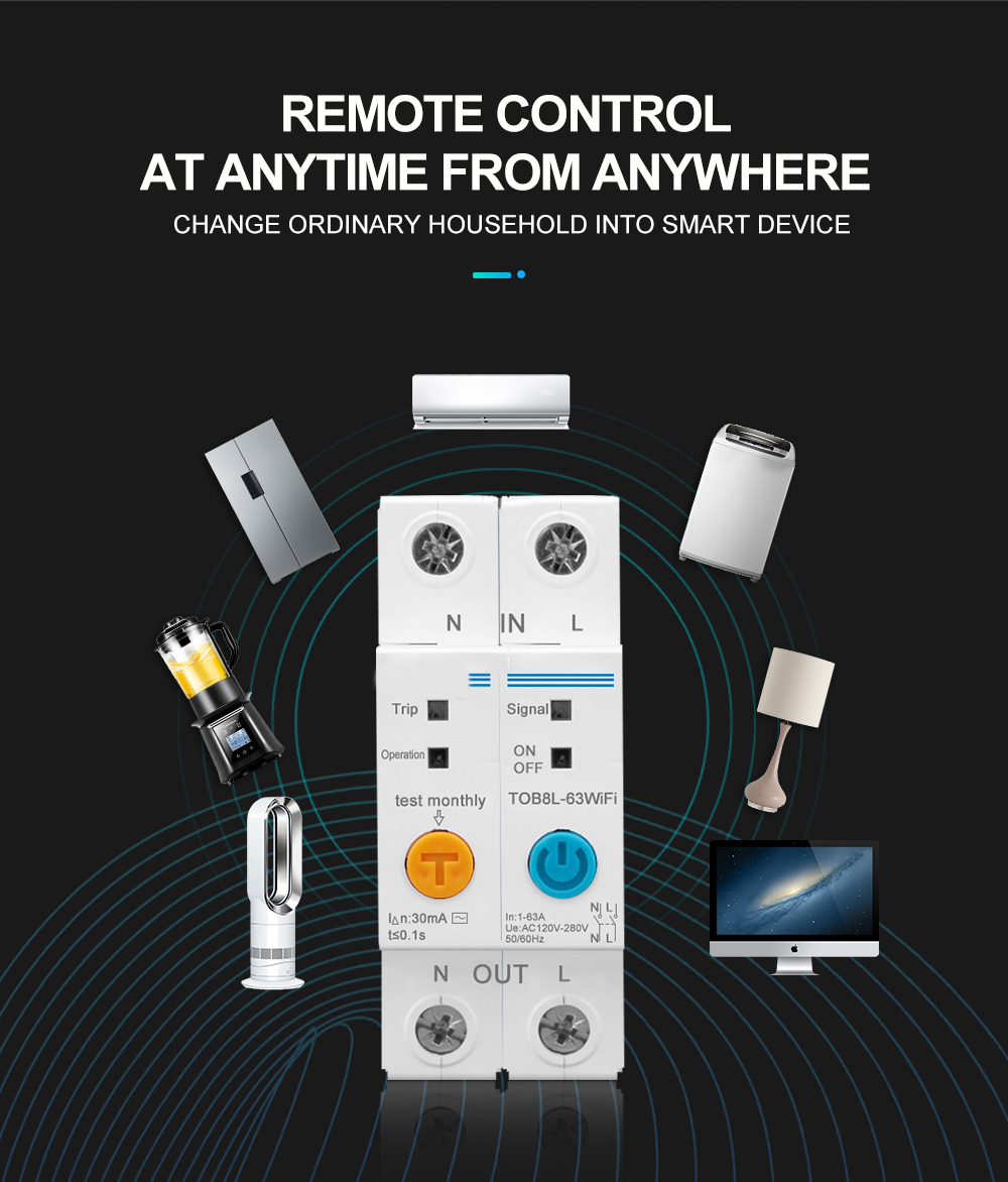 Intelligent WIFI Circuit Breaker with 2Poles 63A