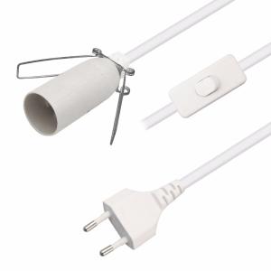 6ft European 2 Prong AC Power Extension Cord E12 Set with Wire Clip and Edison Lamp Socket