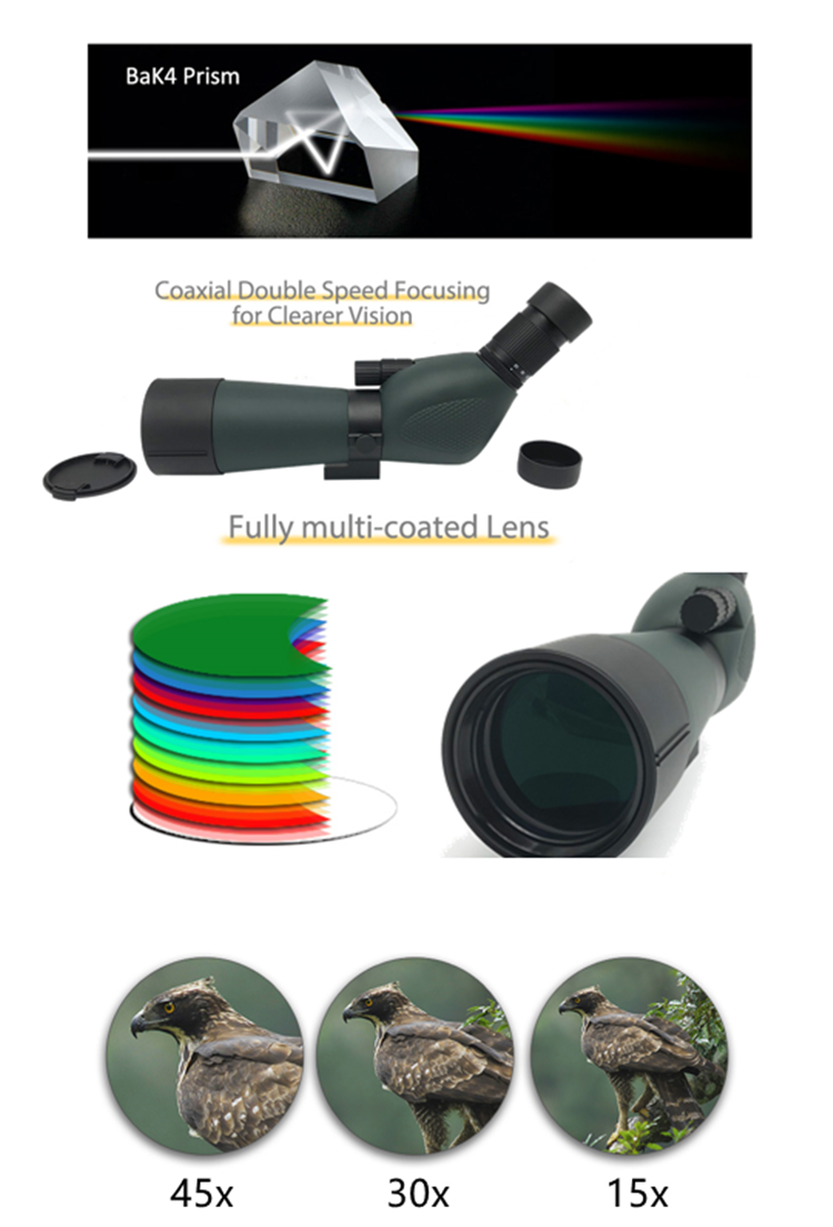 15-45x60 Monocular Spotting Scope , Monocular Telescope For Bird Watching