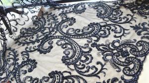 Wholesale Black Heavy Beaded Mesh Fabric By The Yard , Embroidered Net Fabric With Beads from china suppliers