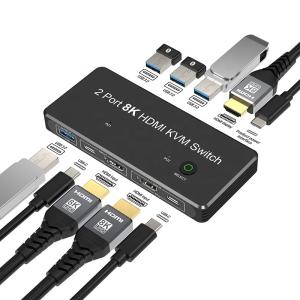 China 2 Port HDMI 2.1 KVM Switch with USB 3.0 2 Input 1 Output LED Indicators Female-Female on sale