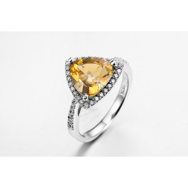 3.7g 925 Silver Gemstone Rings With Citrine Stone PVD Plated