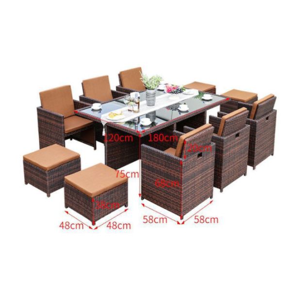 10 Seater Rattan Dining Table Set Wicker Dining Coffee Stack Table Round Sofa