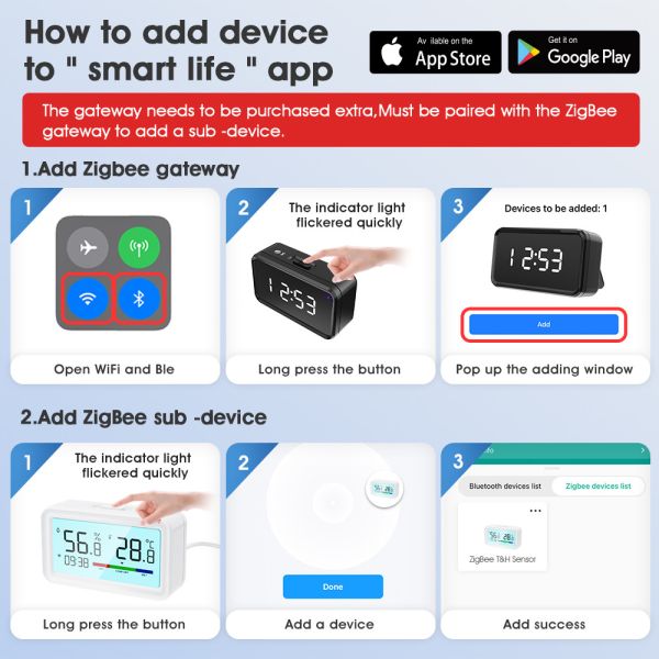 Tuya ZigBee Hygrometer Thermometer Sensor Remote App Voice Alexa Google Home Smart Home Wireless