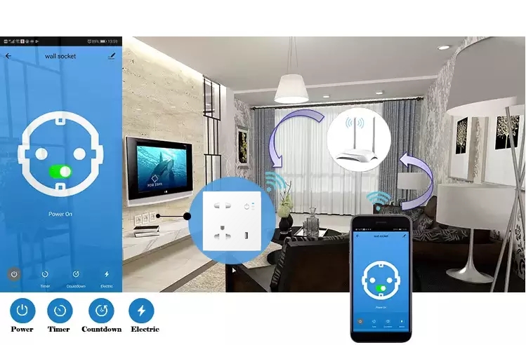 PC Fireproof 13A Smart Plug Alexa Tuya Wall Socket Security Smart Home