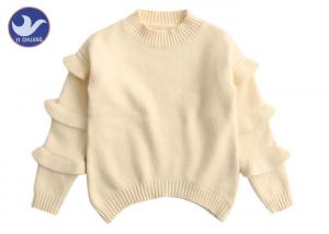Curve Welt Girls Cable Knit Sweater , Girls Long Sweater Frill Sleeves Mock Neck