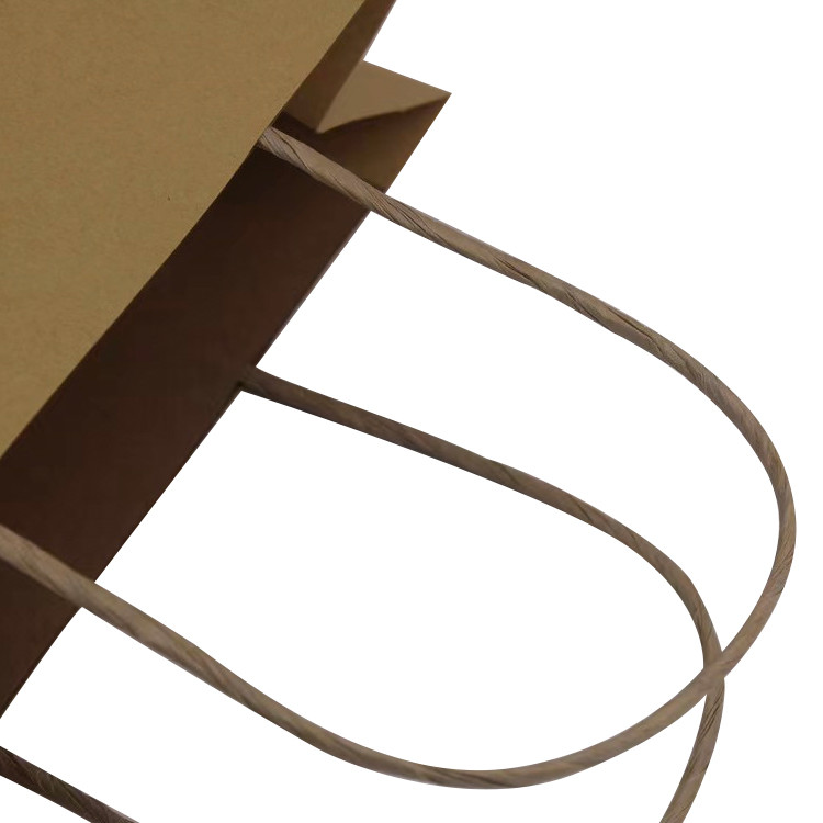 Kraft Paper Shopping Bag With Twisted Handle Custom Logo Food Packaging Recycled Brown