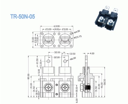 2 Pin Through Panel Terminal Blocks PCB 160a High Voltage 32.0mm Pitch